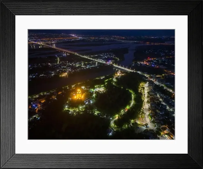 Framed Print : Aerial view of Nhan temple, tower is an artistic architectural work of Champa people in Tuy Hoa city Framed Print : Aerial view of Nhan temple, tower is an artistic architectural work of Champa people in Tuy Hoa city