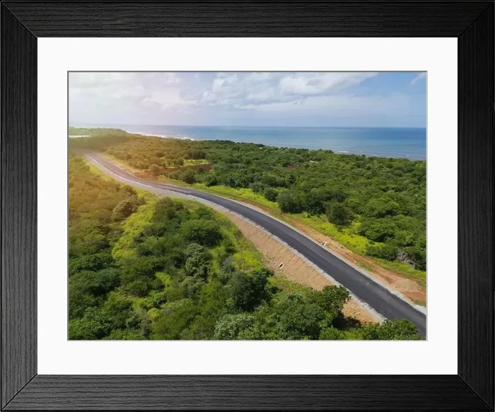 Framed Print : Highway road next to ocean coastline aerial drone view Framed Print : Highway road next to ocean coastline aerial drone view