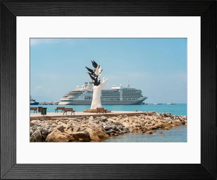 Framed Print : Aydin Kusadasi, Turkey - 4 July 2024: Hand of Peace Sculpture and cruise ship behind it in Kusadasi Aydin Framed Print : Aydin Kusadasi, Turkey - 4 July 2024: Hand of Peace Sculpture and cruise ship behind it in Kusadasi Aydin