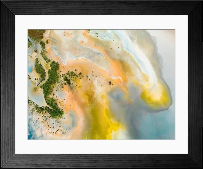 Framed Print : Aerial view of the multicolored texture and patterns of Yarisli Lake in Burdur, Turkey Framed Print : Aerial view of the multicolored texture and patterns of Yarisli Lake in Burdur, Turkey