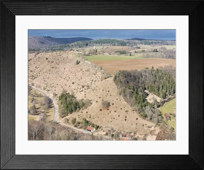 Framed Print : Swabian Alb, landscape photo taken from above in spring Framed Print : Swabian Alb, landscape photo taken from above in spring