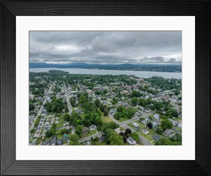 Framed Print : Aerial photo over Beacon, NY on a cloudy, overcast summer afternoon Framed Print : Aerial photo over Beacon, NY on a cloudy, overcast summer afternoon
