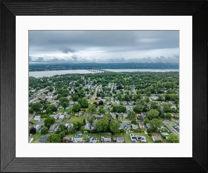 Framed Print : Aerial photo over Beacon, NY on a cloudy, overcast summer afternoon Framed Print : Aerial photo over Beacon, NY on a cloudy, overcast summer afternoon