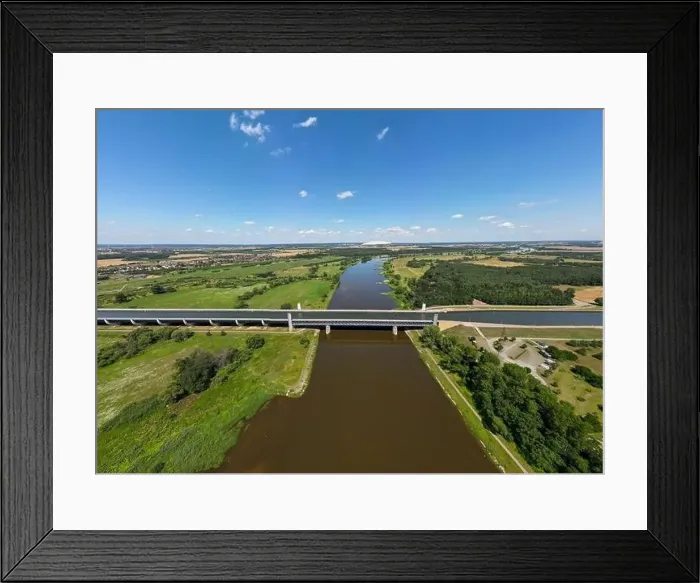 Framed Print : An aerial view of the Magdeburg Water Bridge spanning the River Elbe near Wolmirstedt, Germany Framed Print : An aerial view of the Magdeburg Water Bridge spanning the River Elbe near Wolmirstedt, Germany