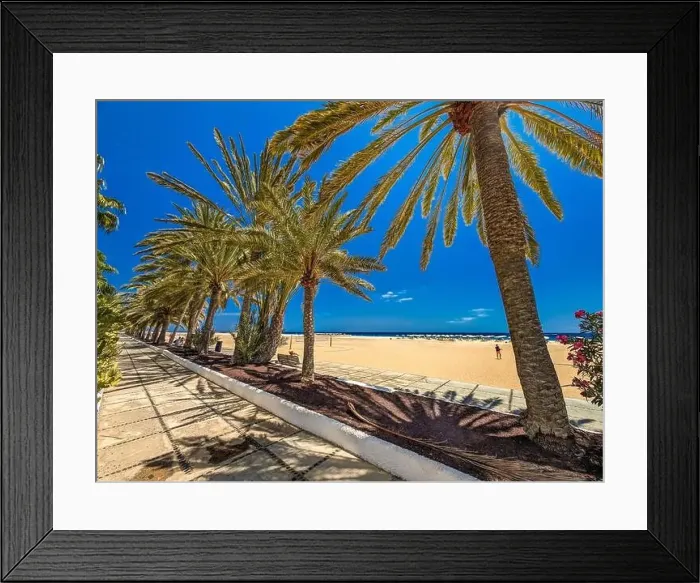 Framed Print : White sandy beach and blue water in Morro Jable, south of Fuerteventura, Canary islands, Spain Framed Print : White sandy beach and blue water in Morro Jable, south of Fuerteventura, Canary islands, Spain