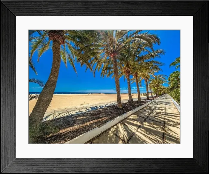 Framed Print : White sandy beach and blue water in Morro Jable, south of Fuerteventura, Canary islands, Spain Framed Print : White sandy beach and blue water in Morro Jable, south of Fuerteventura, Canary islands, Spain