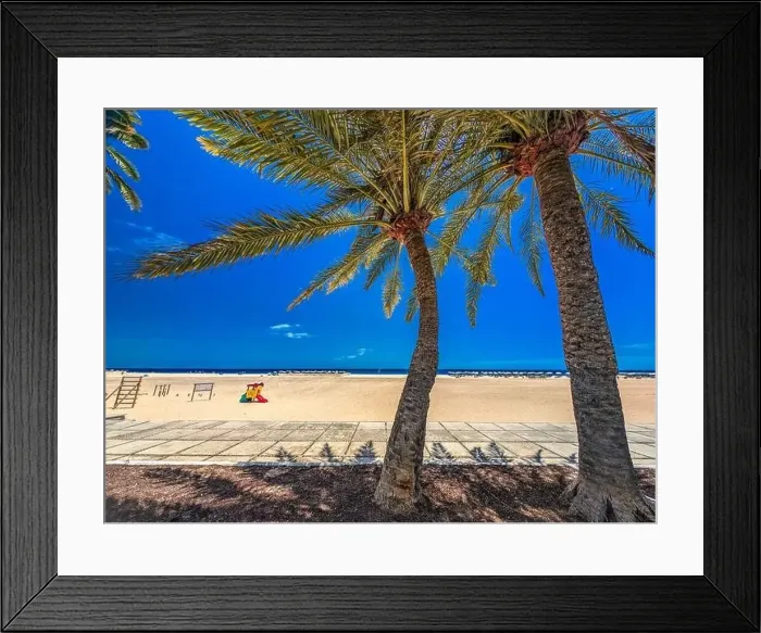 Framed Print : White sandy beach and blue water in Morro Jable, south of Fuerteventura, Canary islands, Spain Framed Print : White sandy beach and blue water in Morro Jable, south of Fuerteventura, Canary islands, Spain