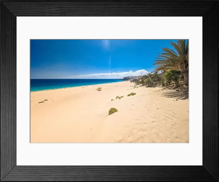 Framed Print : White sandy beach and blue water in Morro Jable, south of Fuerteventura, Canary islands, Spain Framed Print : White sandy beach and blue water in Morro Jable, south of Fuerteventura, Canary islands, Spain