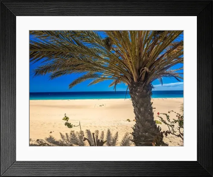 Framed Print : White sandy beach and blue water in Morro Jable, south of Fuerteventura, Canary islands, Spain Framed Print : White sandy beach and blue water in Morro Jable, south of Fuerteventura, Canary islands, Spain