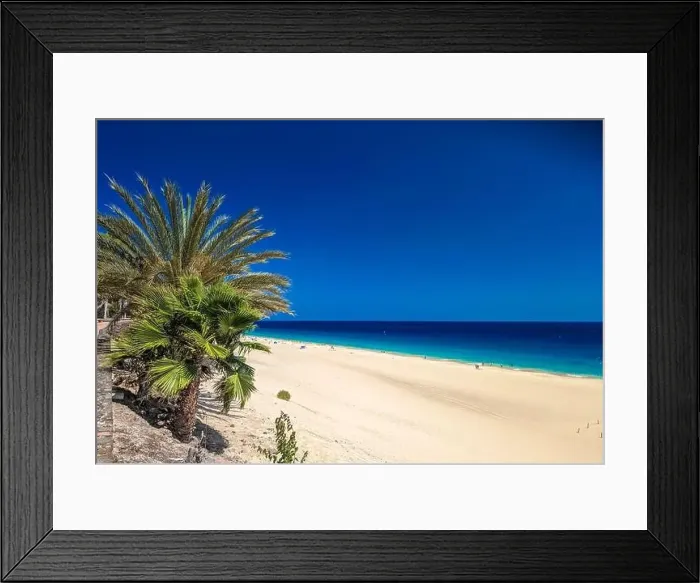Framed Print : White sandy beach and blue water in Morro Jable, south of Fuerteventura, Canary islands, Spain Framed Print : White sandy beach and blue water in Morro Jable, south of Fuerteventura, Canary islands, Spain