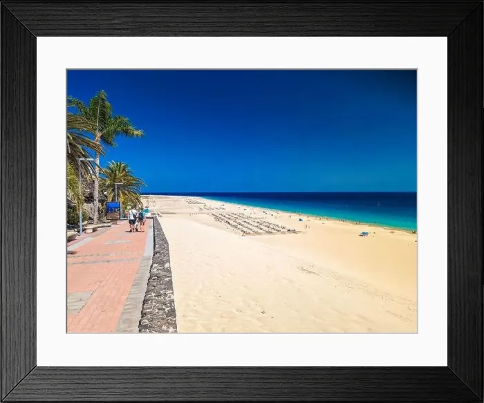 Framed Print : White sandy beach and blue water in Morro Jable, south of Fuerteventura, Canary islands, Spain Framed Print : White sandy beach and blue water in Morro Jable, south of Fuerteventura, Canary islands, Spain