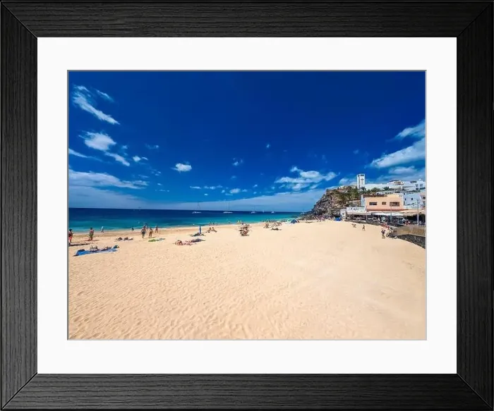 Framed Print : White sandy beach and blue water in Morro Jable, south of Fuerteventura, Canary islands, Spain Framed Print : White sandy beach and blue water in Morro Jable, south of Fuerteventura, Canary islands, Spain