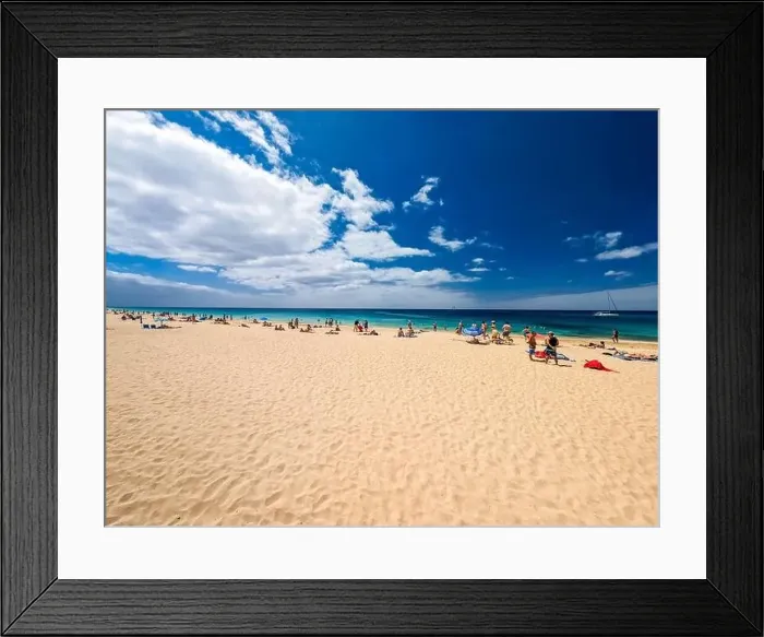 Framed Print : White sandy beach and blue water in Morro Jable, south of Fuerteventura, Canary islands, Spain Framed Print : White sandy beach and blue water in Morro Jable, south of Fuerteventura, Canary islands, Spain