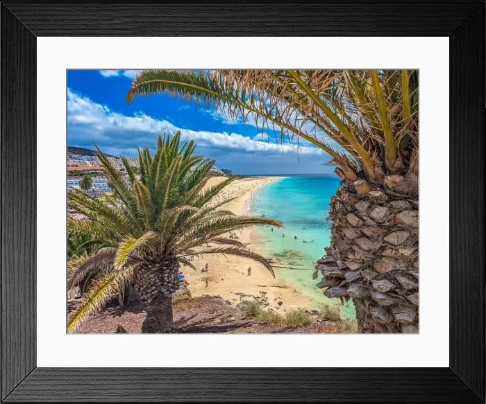 Framed Print : White sandy beach and blue water in Morro Jable, south of Fuerteventura, Canary islands, Spain Framed Print : White sandy beach and blue water in Morro Jable, south of Fuerteventura, Canary islands, Spain