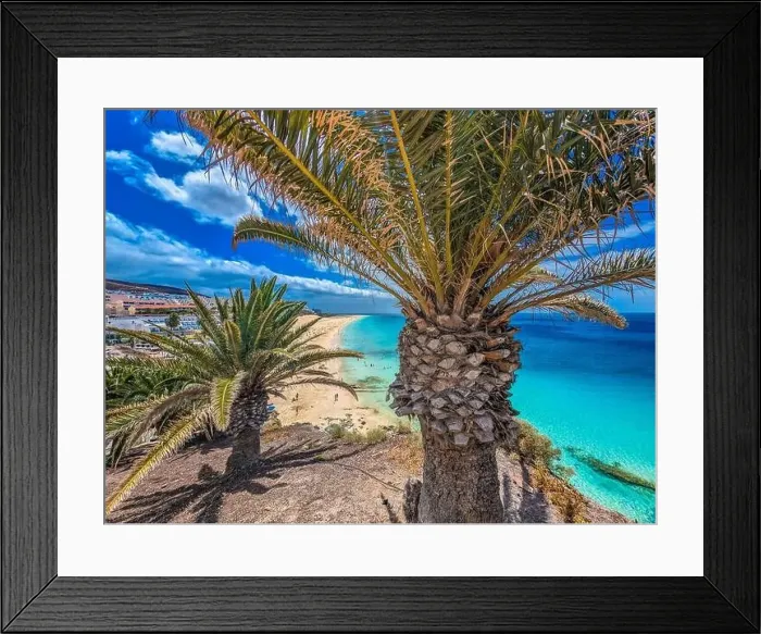 Framed Print : White sandy beach and blue water in Morro Jable, south of Fuerteventura, Canary islands, Spain Framed Print : White sandy beach and blue water in Morro Jable, south of Fuerteventura, Canary islands, Spain