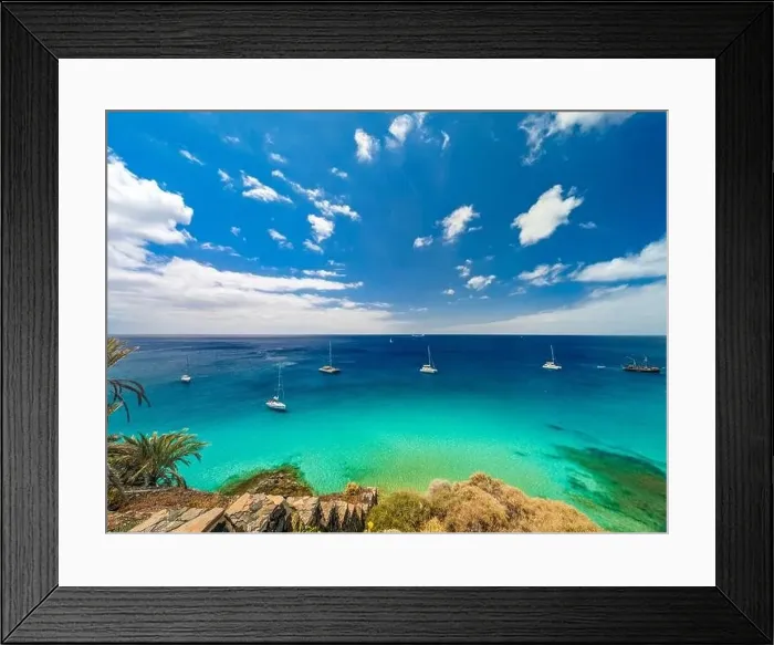 Framed Print : White sandy beach and blue water in Morro Jable, south of Fuerteventura, Canary islands, Spain Framed Print : White sandy beach and blue water in Morro Jable, south of Fuerteventura, Canary islands, Spain