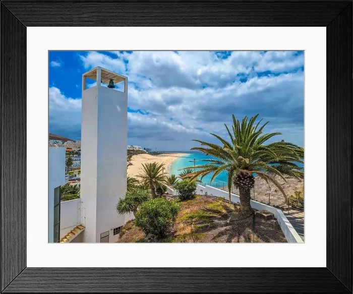 Framed Print : White sandy beach and blue water in Morro Jable, south of Fuerteventura, Canary islands, Spain Framed Print : White sandy beach and blue water in Morro Jable, south of Fuerteventura, Canary islands, Spain