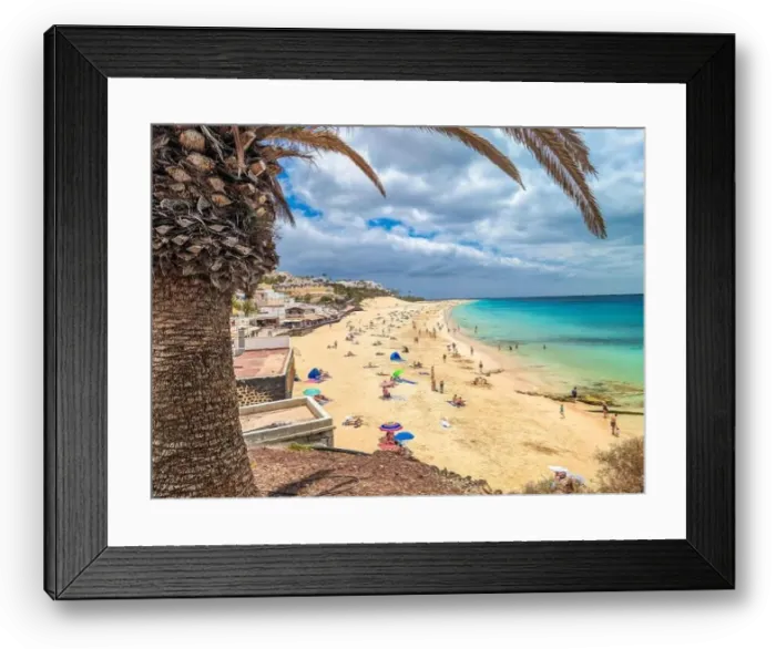 Framed Print : White sandy beach and blue water in Morro Jable, south of Fuerteventura, Canary islands, Spain Framed Print : White sandy beach and blue water in Morro Jable, south of Fuerteventura, Canary islands, Spain