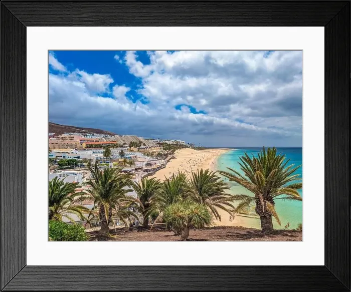 Framed Print : White sandy beach and blue water in Morro Jable, south of Fuerteventura, Canary islands, Spain Framed Print : White sandy beach and blue water in Morro Jable, south of Fuerteventura, Canary islands, Spain