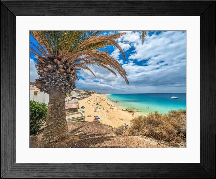 Framed Print : White sandy beach and blue water in Morro Jable, south of Fuerteventura, Canary islands, Spain Framed Print : White sandy beach and blue water in Morro Jable, south of Fuerteventura, Canary islands, Spain