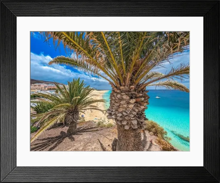 Framed Print : White sandy beach and blue water in Morro Jable, south of Fuerteventura, Canary islands, Spain Framed Print : White sandy beach and blue water in Morro Jable, south of Fuerteventura, Canary islands, Spain