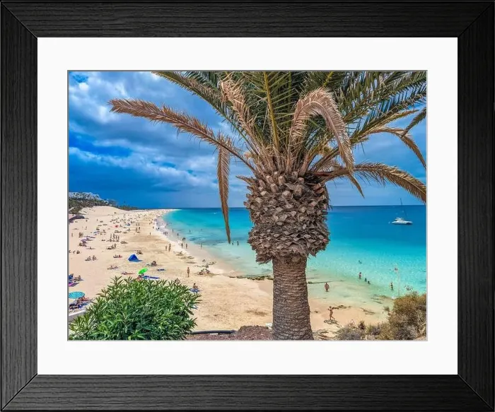 Framed Print : White sandy beach and blue water in Morro Jable, south of Fuerteventura, Canary islands, Spain Framed Print : White sandy beach and blue water in Morro Jable, south of Fuerteventura, Canary islands, Spain