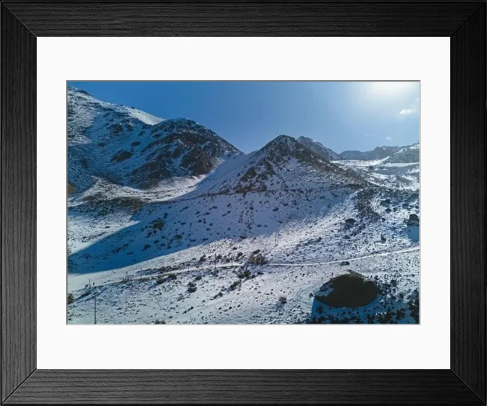 Framed Print : Snow covered Andes mountains near Vallecitos, in Mendoza, Argentina, on a clear sunny day