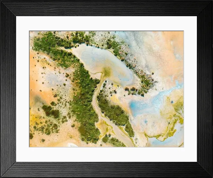 Framed Print : Aerial view of the multicolored texture and patterns of Yarisli Lake in Burdur, Turkey Framed Print : Aerial view of the multicolored texture and patterns of Yarisli Lake in Burdur, Turkey