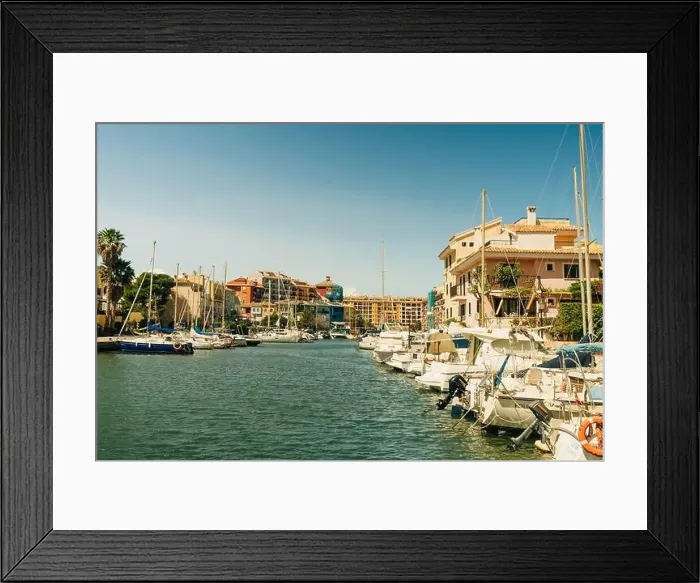 Framed Print : Colorful houses, buildings and yachts in Port Saplaya, Valencia's Little Venice. High quality photo Framed Print : Colorful houses, buildings and yachts in Port Saplaya, Valencia's Little Venice. High quality photo