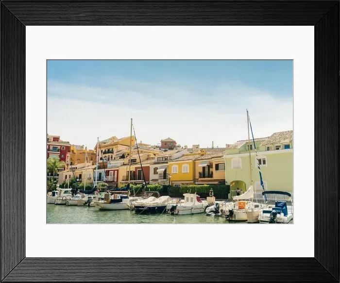 Framed Print : Colorful houses, buildings and yachts in Port Saplaya, Valencia's Little Venice. High quality photo Framed Print : Colorful houses, buildings and yachts in Port Saplaya, Valencia's Little Venice. High quality photo