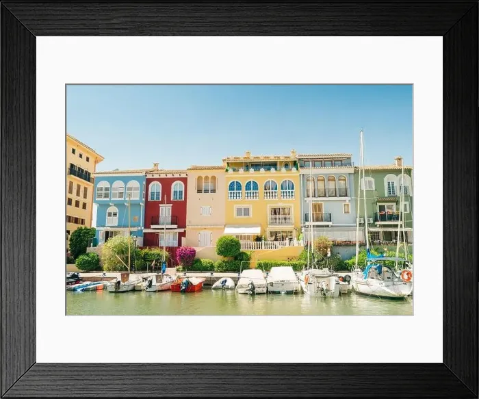 Framed Print : Colorful houses, buildings and yachts in Port Saplaya, Valencia's Little Venice. High quality photo Framed Print : Colorful houses, buildings and yachts in Port Saplaya, Valencia's Little Venice. High quality photo