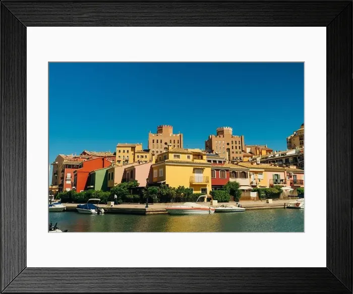 Framed Print : Colorful houses, buildings and yachts in Port Saplaya, Valencia's Little Venice. High quality photo Framed Print : Colorful houses, buildings and yachts in Port Saplaya, Valencia's Little Venice. High quality photo