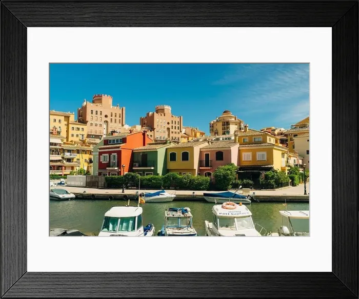Framed Print : Colorful houses, buildings and yachts in Port Saplaya, Valencia's Little Venice. High quality photo Framed Print : Colorful houses, buildings and yachts in Port Saplaya, Valencia's Little Venice. High quality photo