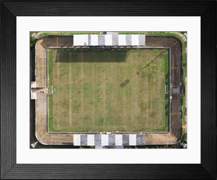 Framed Print : Soccer stadium with players above top drone view Framed Print : Soccer stadium with players above top drone view