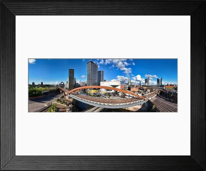 Framed Print : Aerial image of Ordsall Chord rail-bridge and the footbridge in Manchester UK Framed Print : Aerial image of Ordsall Chord rail-bridge and the footbridge in Manchester UK