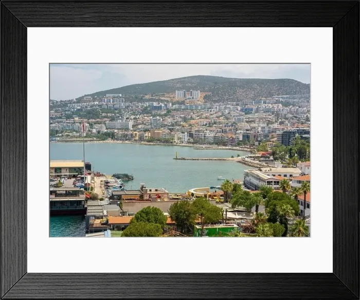Framed Print : The cruise ship is located on Kusadasi Island in the port of Kusadasi, Turkey
