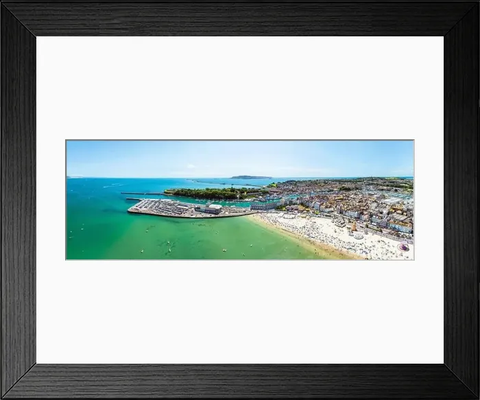 Framed Print : Weymouth Beachat summer from a drone, Esplanade, Weymouth, Dorset, England Framed Print : Weymouth Beachat summer from a drone, Esplanade, Weymouth, Dorset, England