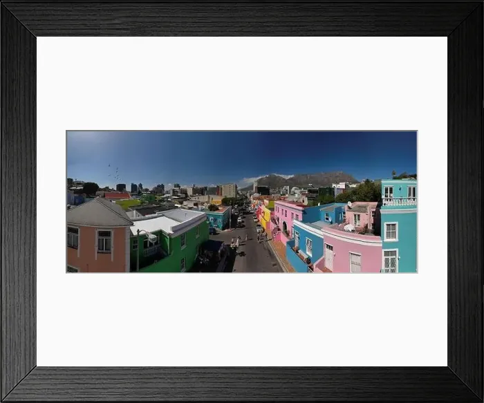 Framed Print : Aerial drone panoramic view of Bo-Kaap (Malay Quarter) on the slopes of Signal Hill above the city centre, Cape Town Framed Print : Aerial drone panoramic view of Bo-Kaap (Malay Quarter) on the slopes of Signal Hill above the city centre, Cape Town