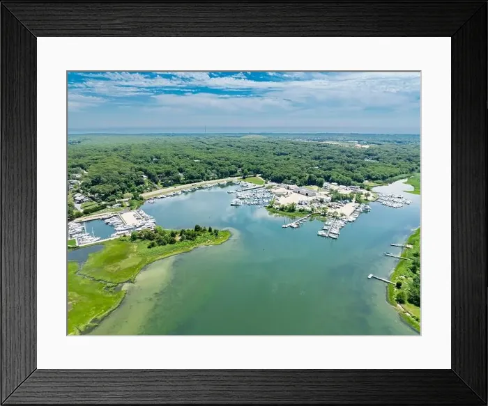 Framed Print : Aerial view of marinas on three mile harbor, east hampton, ny Framed Print : Aerial view of marinas on three mile harbor, east hampton, ny