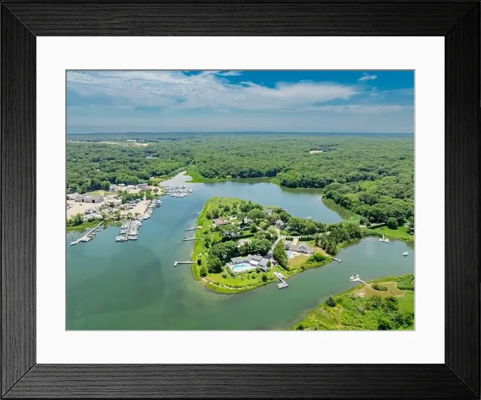 Framed Print : aerial view of the lower end of three mile harbor Framed Print : aerial view of the lower end of three mile harbor