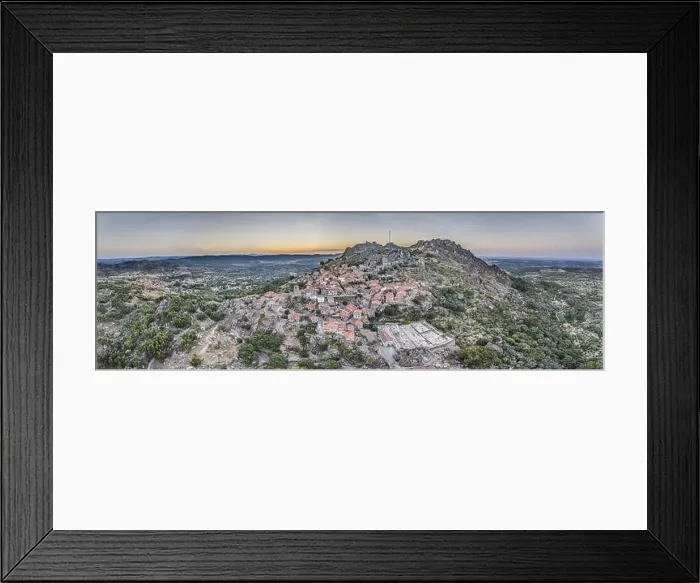 Framed Print : Drone panorama of historic city and fortification Monsanto in Portugal in the morning during summer sunrise Framed Print : Drone panorama of historic city and fortification Monsanto in Portugal in the morning during summer sunrise