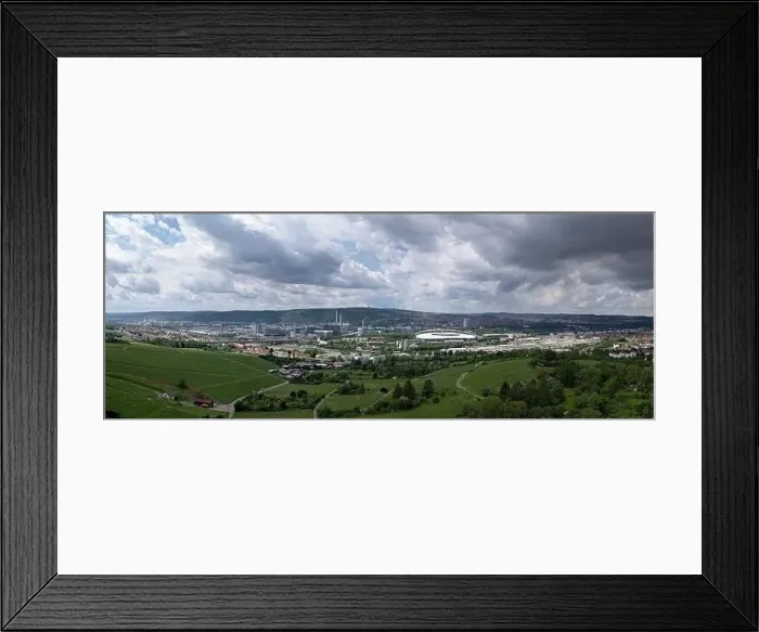 Framed Print : Stuttgart panorama with industrial area in summer taken from above Framed Print : Stuttgart panorama with industrial area in summer taken from above