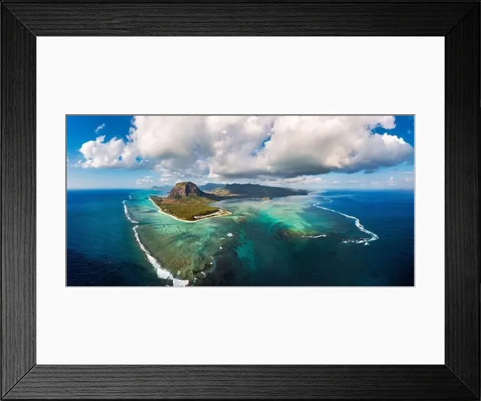 Framed Print : Aerial view of Mauritius island panorama and famous Le Morne Brabant mountain Framed Print : Aerial view of Mauritius island panorama and famous Le Morne Brabant mountain