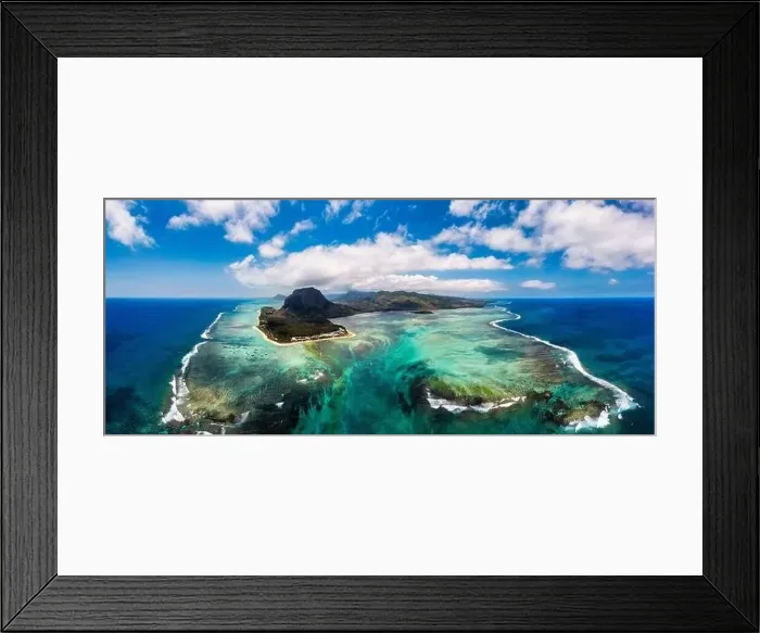 Framed Print : Aerial view of Mauritius island panorama and famous Le Morne Brabant mountain Framed Print : Aerial view of Mauritius island panorama and famous Le Morne Brabant mountain