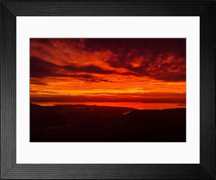 Framed Print : Sunrise or sunset with amazing clouds and silhouette of coastline in Florianopolis, Brazil Framed Print : Sunrise or sunset with amazing clouds and silhouette of coastline in Florianopolis, Brazil