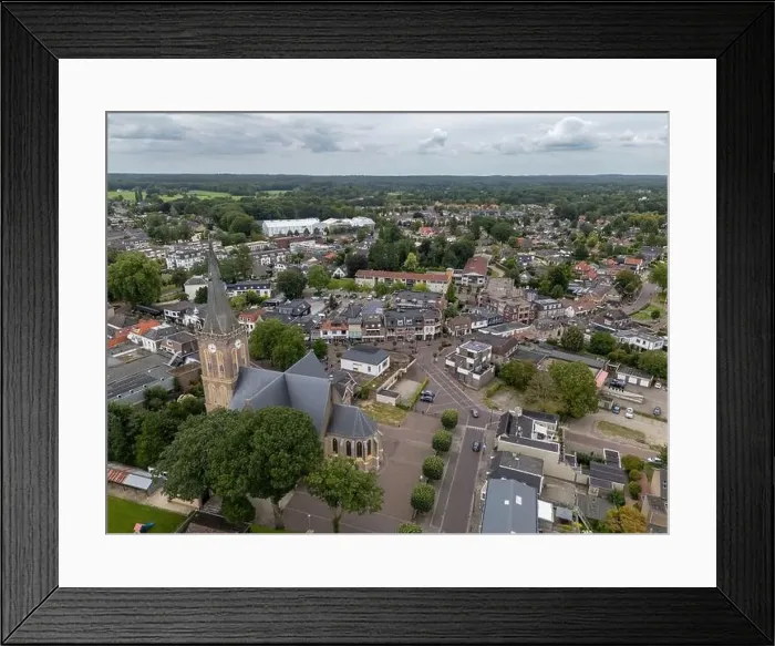 Framed Print : Aerial drone photo of the town center with a church in Heerde, the Netherlands Framed Print : Aerial drone photo of the town center with a church in Heerde, the Netherlands