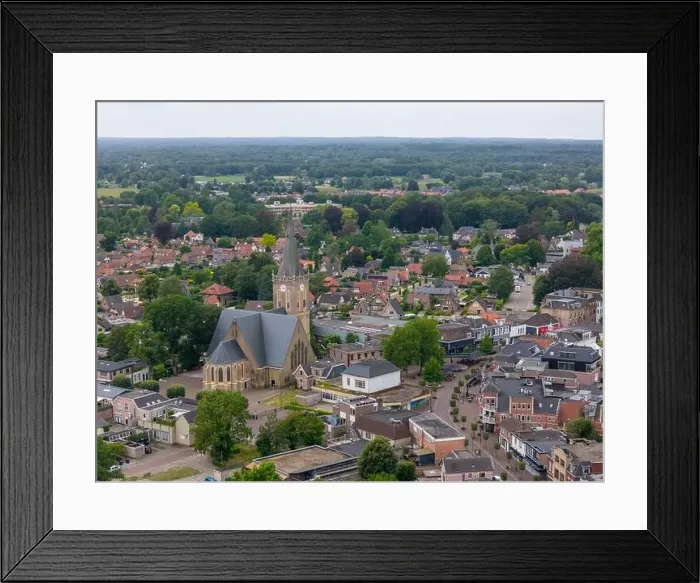 Framed Print : Aerial drone photo of the town center with a church in Heerde, the Netherlands Framed Print : Aerial drone photo of the town center with a church in Heerde, the Netherlands