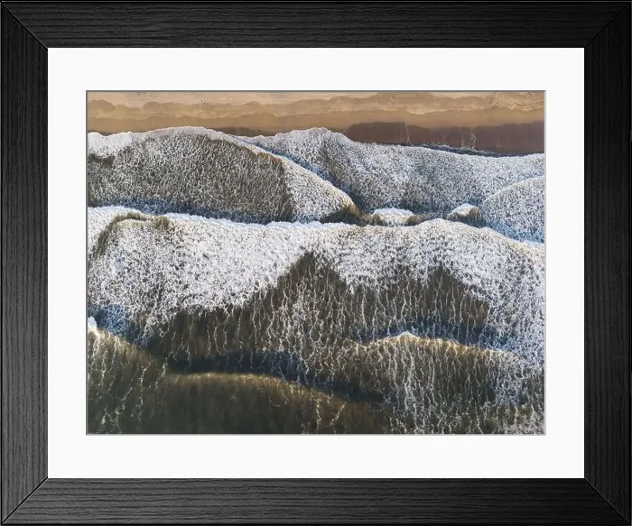 Framed Print : Tropical beach with waves drone top above view Framed Print : Tropical beach with waves drone top above view