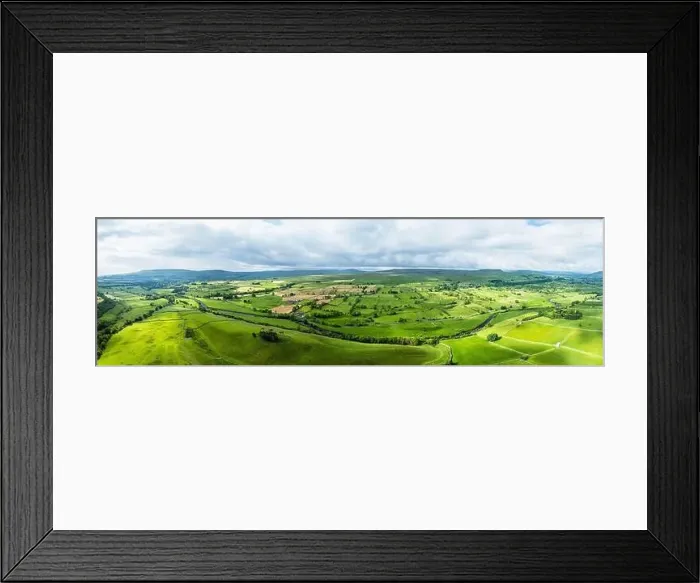 Framed Print : Panorama of Farms and Fields over Yorkshire Dales National Park from a dron, North Yorkshire, England Framed Print : Panorama of Farms and Fields over Yorkshire Dales National Park from a dron, North Yorkshire, England