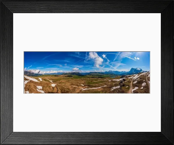 Framed Print : Panoramic view from the Seiser Alm to the Dolomites in Italy, drone shot Framed Print : Panoramic view from the Seiser Alm to the Dolomites in Italy, drone shot